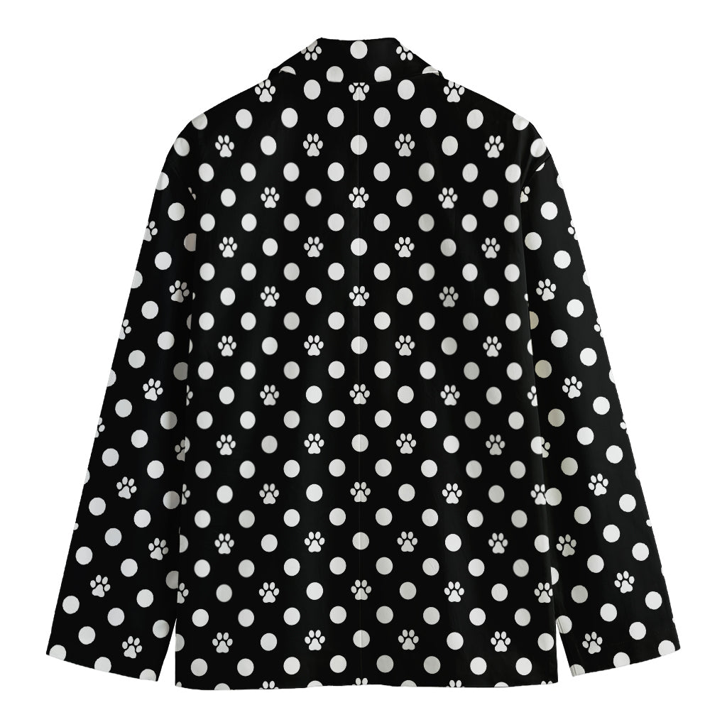 Black And White Paw And Polka Dot Print Men's Cotton Blazer