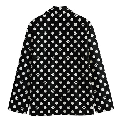 Black And White Paw And Polka Dot Print Men's Cotton Blazer
