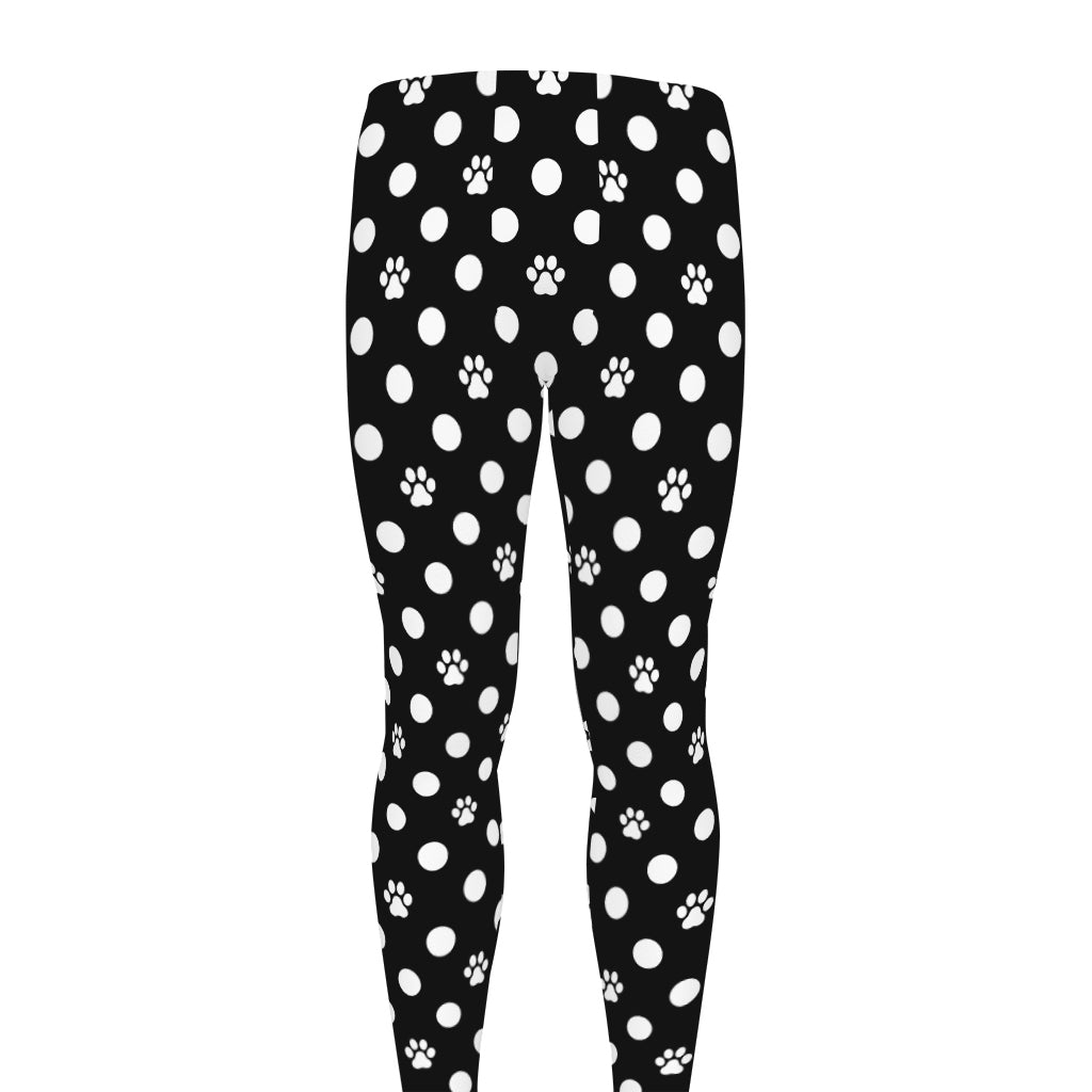 Black And White Paw And Polka Dot Print Men's leggings
