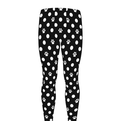 Black And White Paw And Polka Dot Print Men's leggings