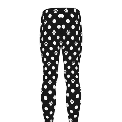 Black And White Paw And Polka Dot Print Men's leggings