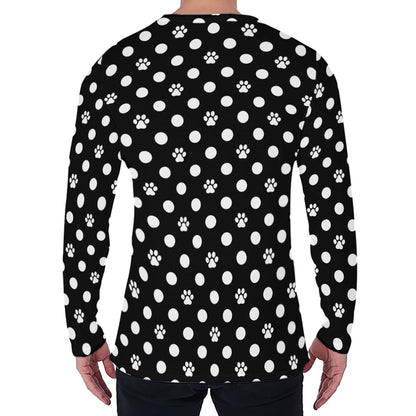 Black And White Paw And Polka Dot Print Men's Long Sleeve T-Shirt