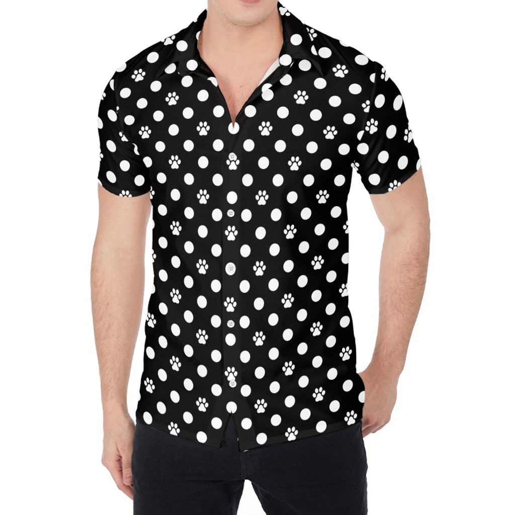 Black And White Paw And Polka Dot Print Men's Shirt