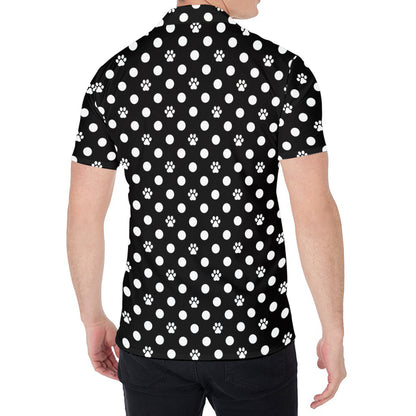 Black And White Paw And Polka Dot Print Men's Shirt