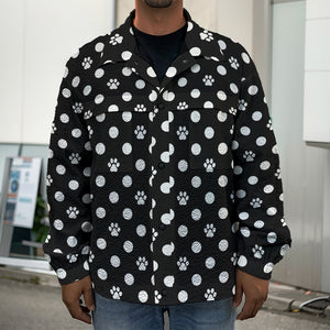 Black And White Paw And Polka Dot Print Men's Shirt Jacket