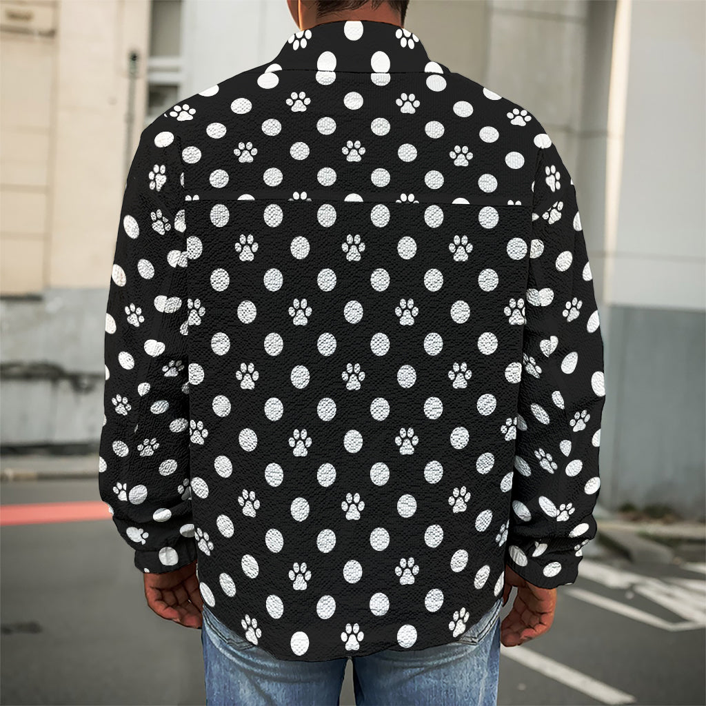 Black And White Paw And Polka Dot Print Men's Shirt Jacket