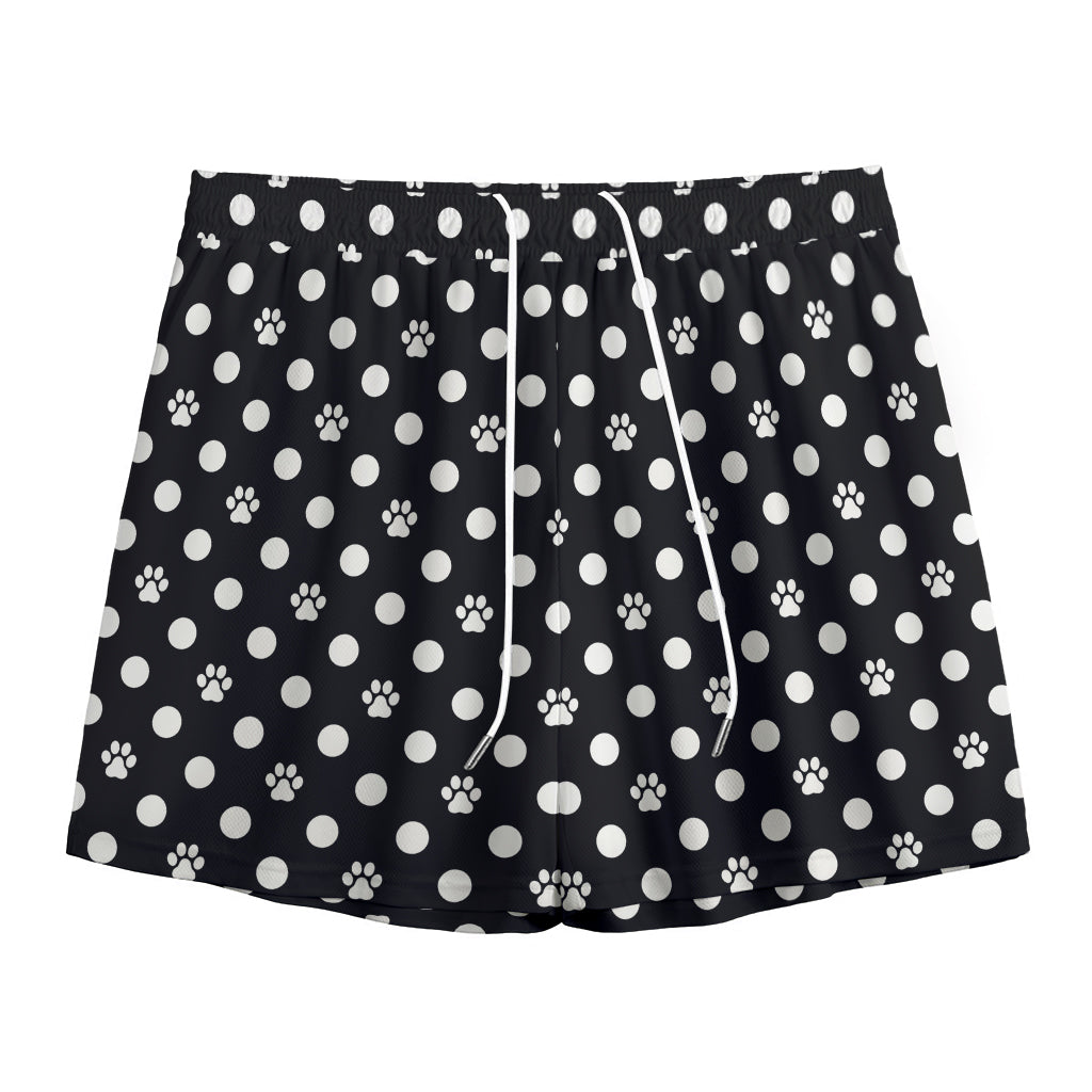Black And White Paw And Polka Dot Print Mesh Shorts