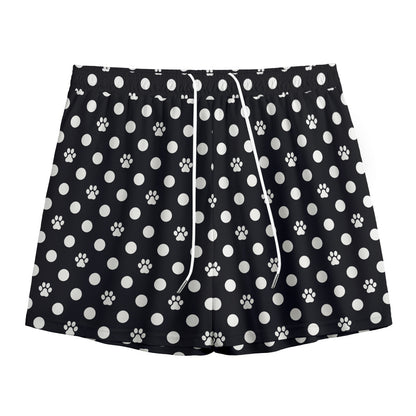 Black And White Paw And Polka Dot Print Mesh Shorts