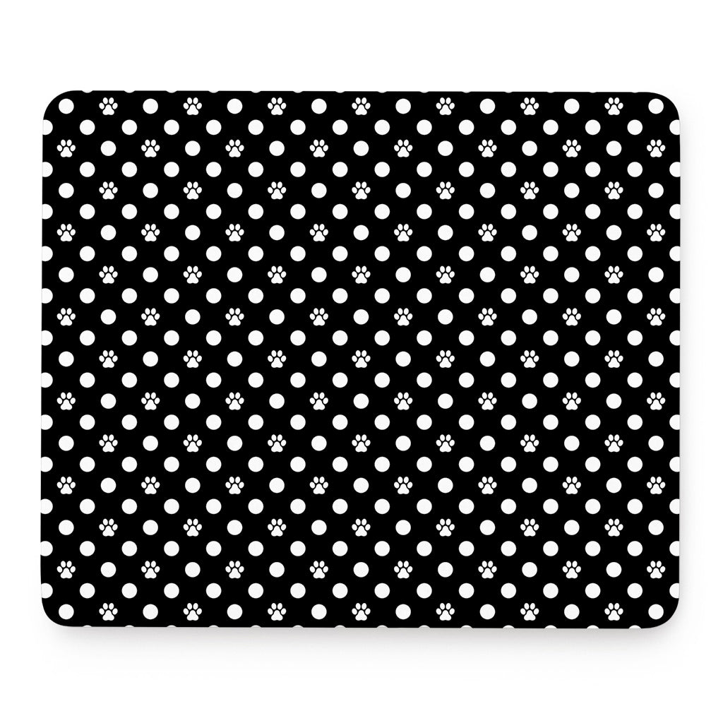 Black And White Paw And Polka Dot Print Mouse Pad