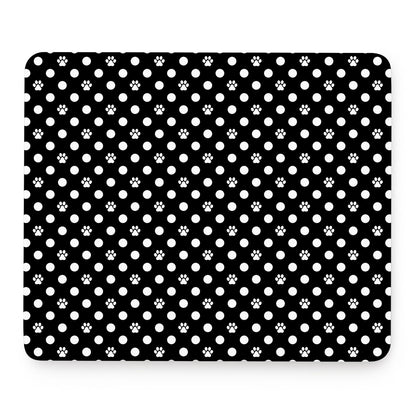 Black And White Paw And Polka Dot Print Mouse Pad