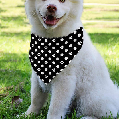 Black And White Paw And Polka Dot Print Over The Collar Dog Bandana