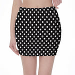 Black And White Paw And Polka Dot Print Pencil Mini Skirt