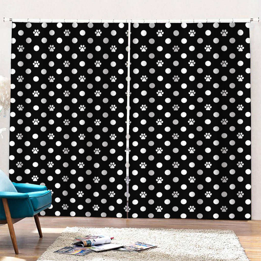 Black And White Paw And Polka Dot Print Pencil Pleat Curtains