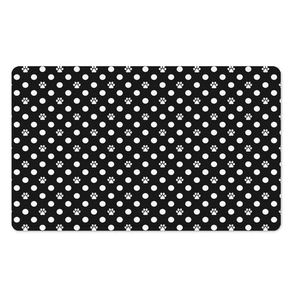 Black And White Paw And Polka Dot Print Polyester Doormat