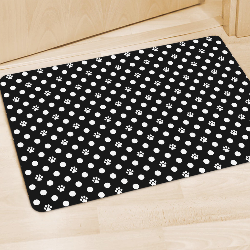 Black And White Paw And Polka Dot Print Polyester Doormat