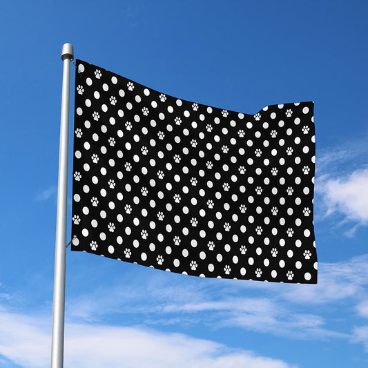 Black And White Paw And Polka Dot Print Polyester Flag
