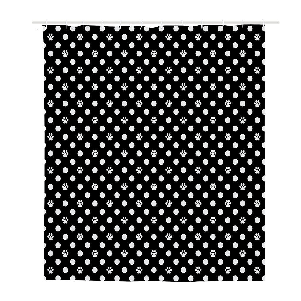 Black And White Paw And Polka Dot Print Polyester Shower Curtain