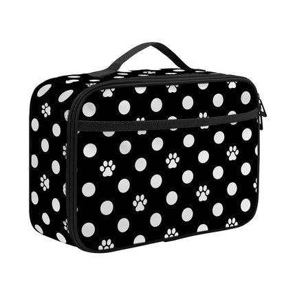 Black And White Paw And Polka Dot Print Portable Lunch Bag