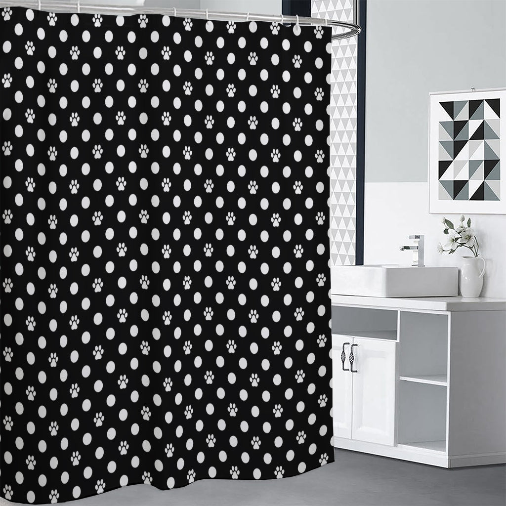 Black And White Paw And Polka Dot Print Premium Shower Curtain