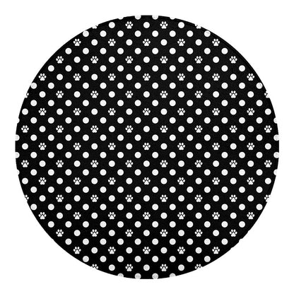 Black And White Paw And Polka Dot Print Round Blanket