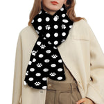 Black And White Paw And Polka Dot Print Scarf