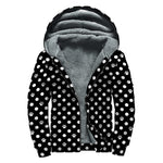 Black And White Paw And Polka Dot Print Sherpa Lined Zip Up Hoodie