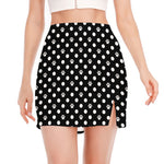 Black And White Paw And Polka Dot Print Side Slit Mini Skirt