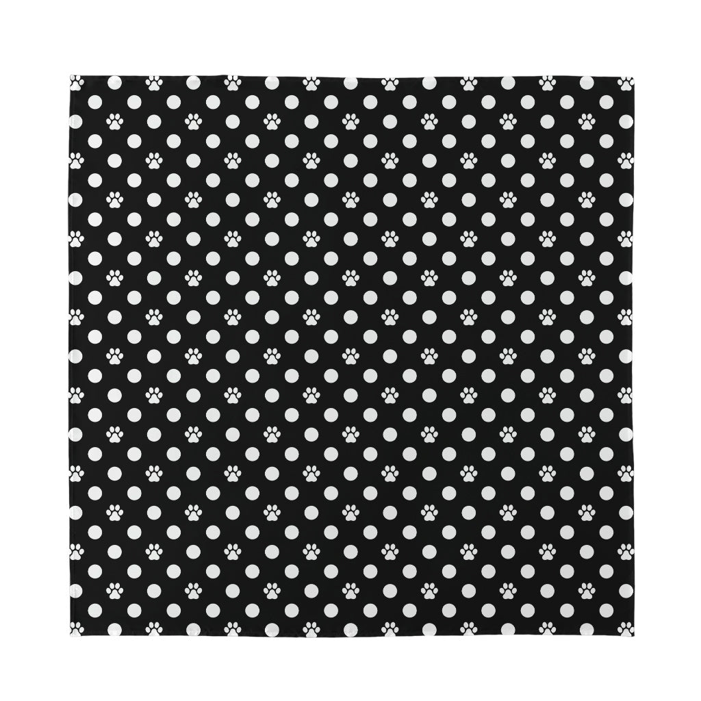 Black And White Paw And Polka Dot Print Silk Bandana