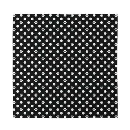 Black And White Paw And Polka Dot Print Silk Bandana
