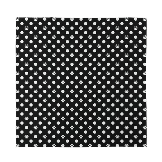 Black And White Paw And Polka Dot Print Silk Bandana