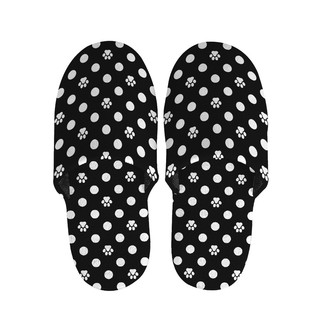 Black And White Paw And Polka Dot Print Slippers