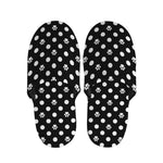Black And White Paw And Polka Dot Print Slippers