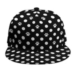 Black And White Paw And Polka Dot Print Snapback Cap