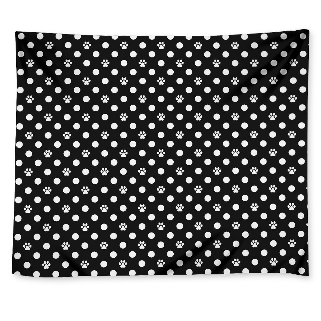 Black And White Paw And Polka Dot Print Tapestry