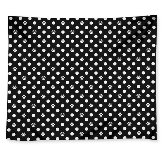 Black And White Paw And Polka Dot Print Tapestry