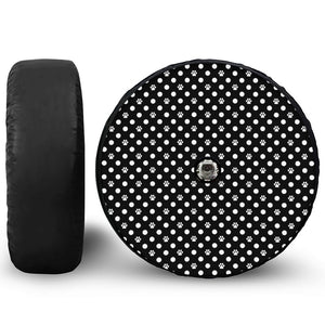 Black And White Paw And Polka Dot Print Tire Cover With Camera Hole