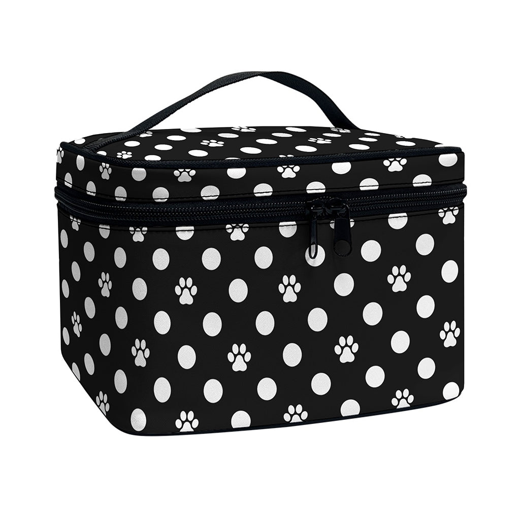 Black And White Paw And Polka Dot Print Travel Makeup Bag