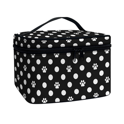 Black And White Paw And Polka Dot Print Travel Makeup Bag