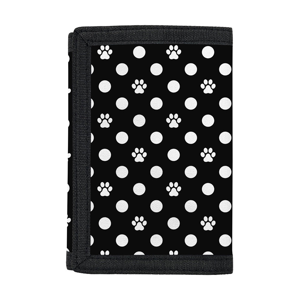 Black And White Paw And Polka Dot Print Trifold Wallet