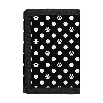 Black And White Paw And Polka Dot Print Trifold Wallet