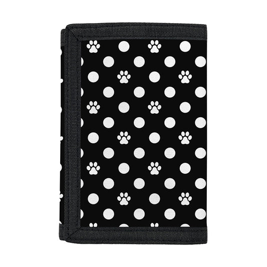 Black And White Paw And Polka Dot Print Trifold Wallet