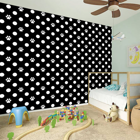 Black And White Paw And Polka Dot Print Wall Sticker