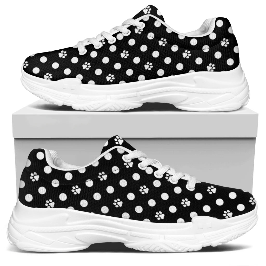 Black And White Paw And Polka Dot Print White Chunky Shoes