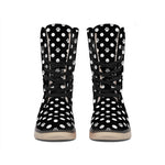 Black And White Paw And Polka Dot Print Winter Boots