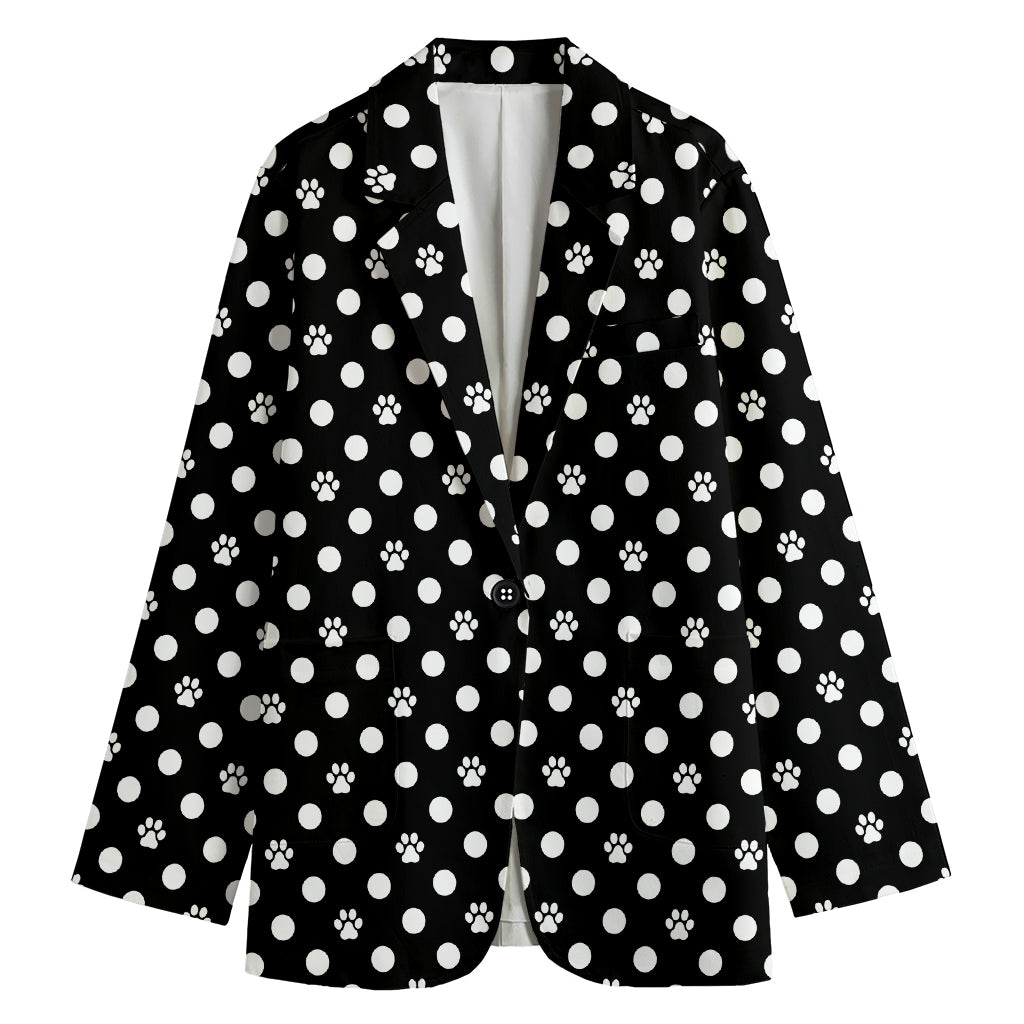 Black And White Paw And Polka Dot Print Women's Blazer