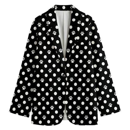 Black And White Paw And Polka Dot Print Women's Blazer