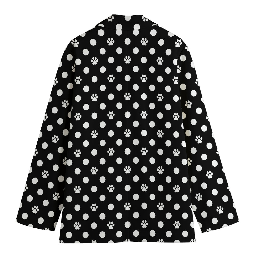 Black And White Paw And Polka Dot Print Women's Blazer