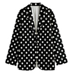 Black And White Paw And Polka Dot Print Women's Cotton Blazer