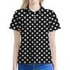 Black And White Paw And Polka Dot Print Women's Polo Shirt