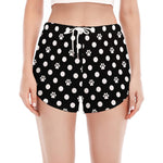 Black And White Paw And Polka Dot Print Women's Split Running Shorts